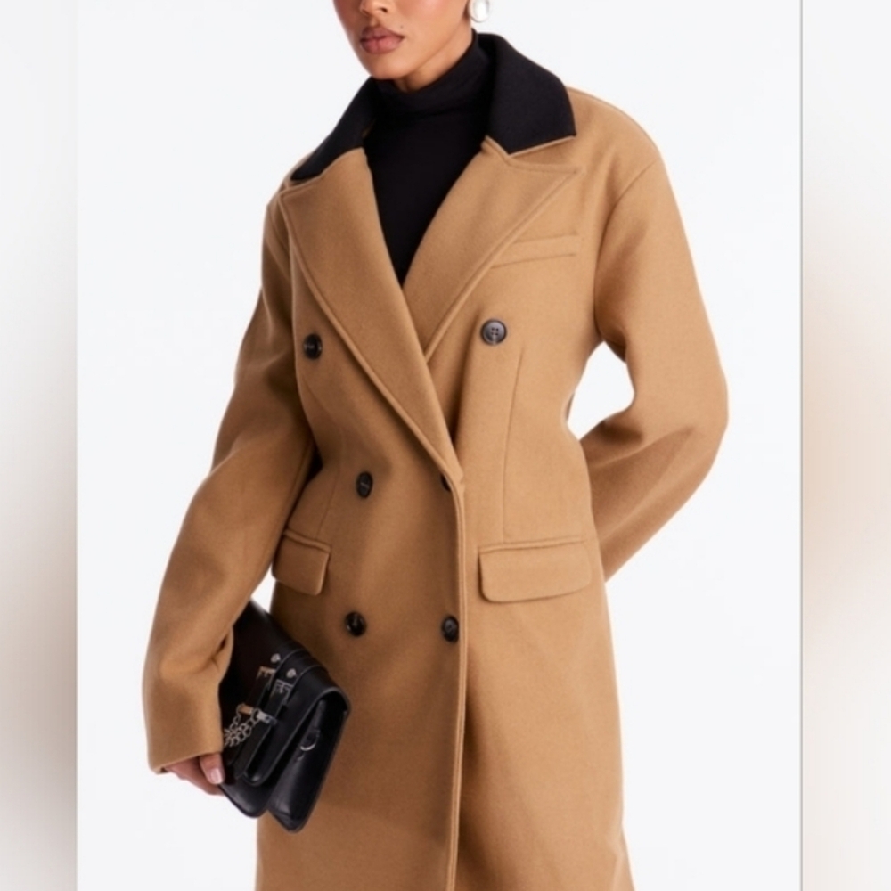 Ladies Fashion Nova Tan Double-Breasted Coat Sz Xs